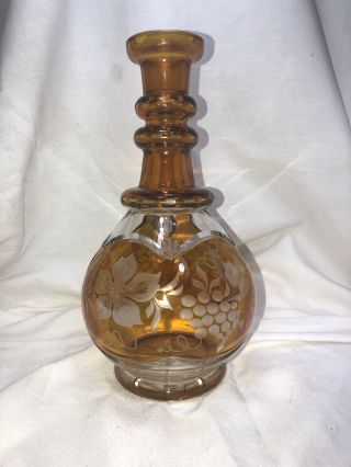 Amber Cut To Clear Decanter Vintage Crystal 10 Inches Yellow