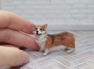 Ooak Realistic Miniature Hand - Sculpted Welsh Corgi Dog (reserved For L)