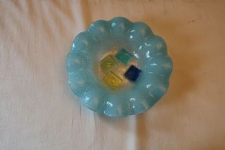 Vintage Art Deco Blue Glass Ash Tray Made In Murano Italy