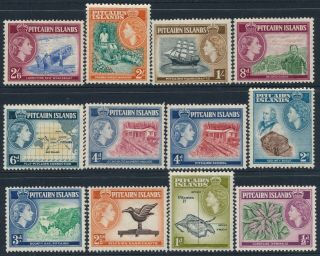 1957 - 1963 Pitcairn Island Definitives Set Of 12 Fine & Hinged Mnh/mh