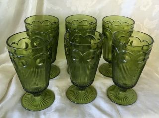 Set Of 6 Vintage Bartlett Collins Manhattan Green Glass Iced Tea Footed Tumbler