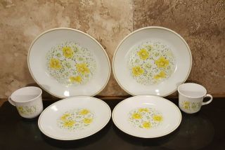 Corelle April Pattern 6 Piece Set Yellow Flowers Corning Plates & Cups