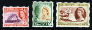 Southern Rhodesia Qe Ii 1953 High Values 2/ -,  5/ - & 10/ - Sg 87,  89 & 90 Mnh