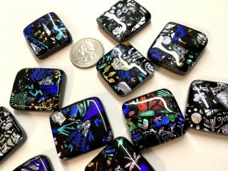 12 Mosaic Dichroic Fused Art Glass Cabochons Accent Tiles Diy Cabinet Knobs