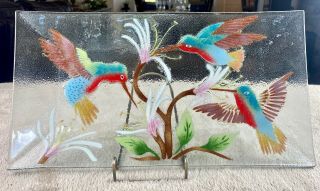 Fusion Art Glass Hummingbird Serving Tray Platter 15 " Wide