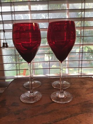 4 9 Oz Rich Red Ruby Crystal Long Stem Wine Glasses