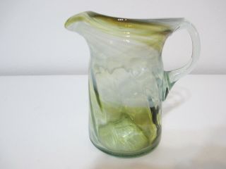 Vintage Kanawha Art Glass Pitcher Swirl Pattern Amber White Clear 4 1/4 " Tall