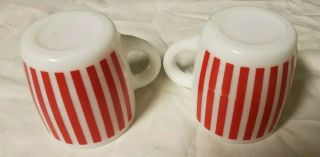 Set Of Two Vintage Hazel Atlas Milk Glass Mugs With Red Stripes Euc