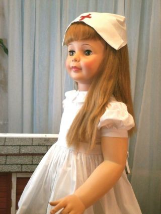 1959 Ideal Patti Playpal Nurse 35 " Doll Amber Green Eyes Strawberry Blonde Hair