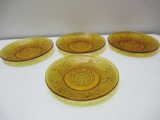 Vintage Tiara By Indiana Glass Set Of 4 Saucer Plates Sandwich Amber 5 3/4 " D