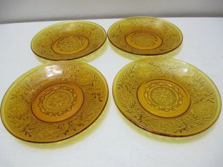 Vintage Tiara by Indiana Glass Set of 4 Saucer Plates Sandwich Amber 5 3/4 