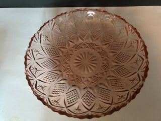 Large Pink Pressed Glass Serving Bowl 12” Across