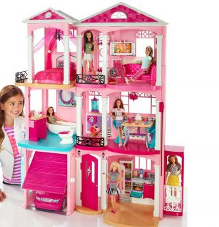 Mattel Barbie 3 Story Pink Furnished Doll Town House Dreamhouse Townhouse