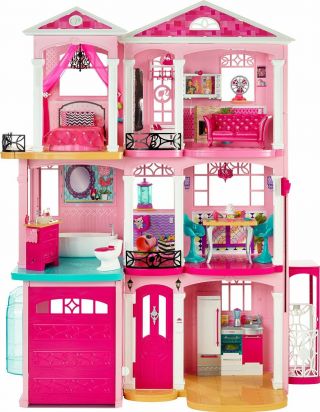 Mattel Barbie 3 Story Pink Furnished Doll Town house Dreamhouse Townhouse 3