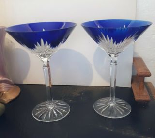 Royal Limited Crystal 24 Lead Wine Glass Cobalt Blue Germany Rare Set 2