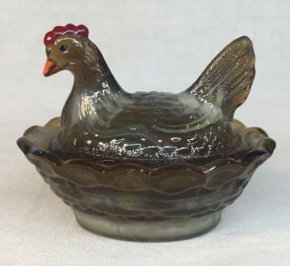 Boyd Art Glass Early Covered Rooster / Chick Salt Autumn Beige 98 9 - 13 - 1988