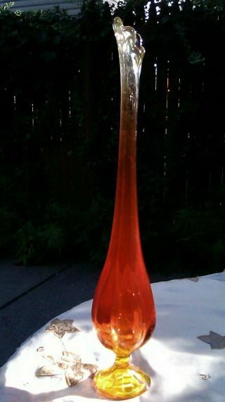 Viking Glass Tall Swung Bud Vase Persimmon / Orange 17 " 1/2 Tall Epic