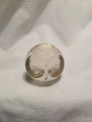 Vintage Cut Glass Owl Paperweight Orb Great Color