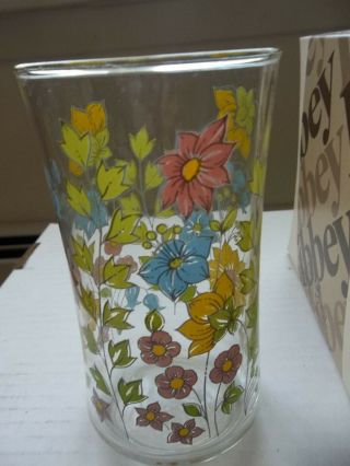 Vintage 1970s Libbey Flower Garden Glasses Set Of 4 5 "