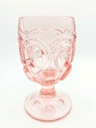 Lg Wright Or Le Smith Peach Pink Moon And Stars Glass Goblet Cup Pressed Glass