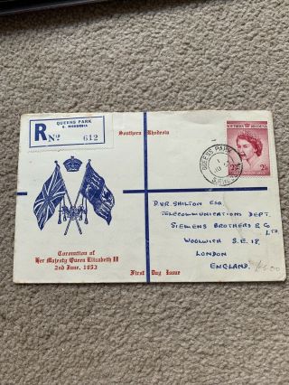 Southern Rhodesia 1953 Qeii Coronation Registered Fdc First Day Cover