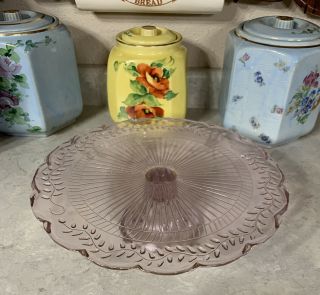 Vtg.  Pink Depression Indiana Glass Footed Pedestal 12 " Cake Plate Stand