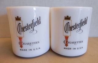 2 Vintage Hazel - Atlas Milk Glass Mug Cup Chesterfield Cigarettes Ad Made In Usa