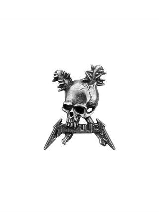 Alchemy Badge Rocks Metallica Damage Inc Pewter Pin Silver 3x5.  5cm 2
