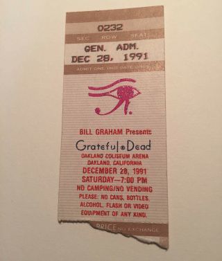 Grateful Dead Mail Order Ticket Stub / Bgp Oakland Arena Dec 28,  1991 Glittter