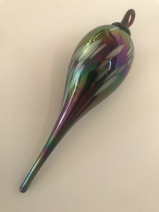 Hand Blown Art Glass Multi - Color 6 " Tear Drop Ball Ornament -