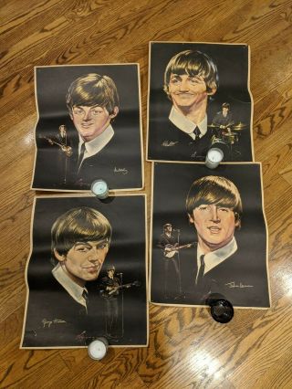 Vintage Rare Complete Set 4 The Beatles Prints Seltaeb 1964 Poster Ed Sullivan