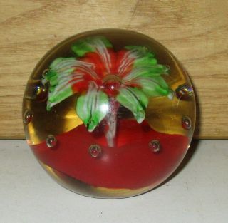 Vintage Art Glass Controlled Bubbles Hand Blown Flower Paperweight