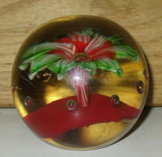 VINTAGE ART GLASS CONTROLLED BUBBLES HAND BLOWN FLOWER PAPERWEIGHT 2