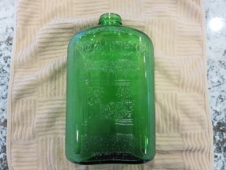Vintage 1931 Owens Illinois Green Glass Refrigerator Water Bottle Embossed 2 Qt