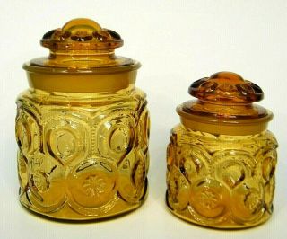 2 Pc Vintage L E Smith Honey Amber Moon & Stars Canister 