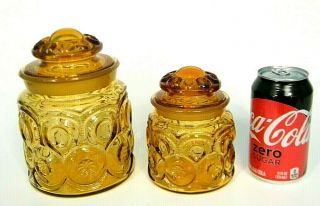 2 Pc ViNTAGE L E SMiTH HONEY AMBER MOON & STARS CANiSTER ' s 5 