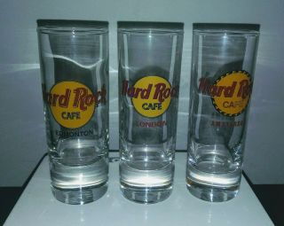 Set Of 3 Hard Rock Cafe Double Shot Glass 4 " Tall Various Cities