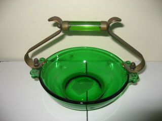 Unique Green Candy Dish Cambridge W/ Great Handle