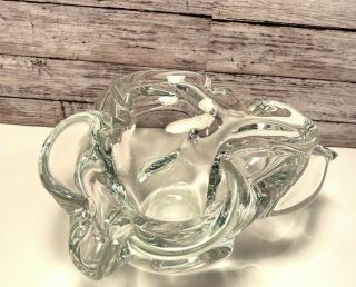 Vtg Murano Style Glass Crystal ? Fluted Flower Bowl Dish Ashtray 3 1/2 " High