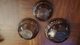 Set Of 3 Vintage Pyrex " Friendship " Clear,  Brown,  Amber Nesting Mixing Bowls