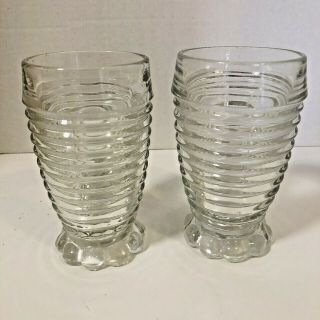 Vintage Anchor Hocking Manhattan 10 Oz.  5 - 1/4 " Footed Tumblers Ribbed