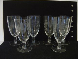 Set Of Six Princess House Heritage Etched 6 Oz.  Footed Juice Glasses 4 - 1/2 High