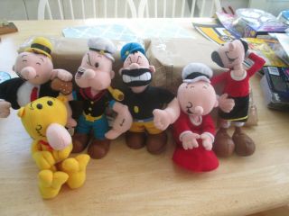 6 Different 1999 Stuffins Popeye Olive Oyl & Swee Pee & Fiends Figures 9 " Tall