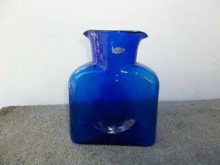 Vintage Blenko Glass Cobalt Blue Double Spout Carafe Pitcher With Label