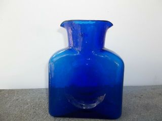 Vintage Blenko Glass Cobalt Blue Double Spout Carafe Pitcher with Label 3