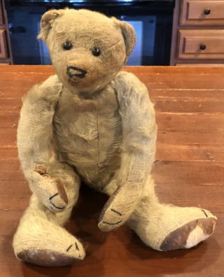Antique Early Steiff? Teddy Bear Blonde Mohair Disc Jointed “shoebutton” Eyes
