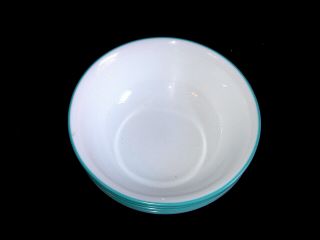 Set Of 4 Corelle GARDEN LACE Soup Cereal Bowls Teal Turquoise Rim 3