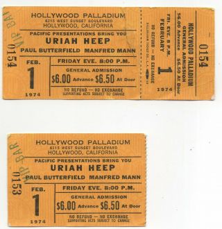 (2) 1974 Uriah Heep Hollywood Palladium Tickets W/ Manfred Mann Paul Butterfield