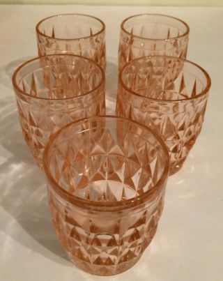 Set Of Five Vintage Pink Depression Glass Jeanette Windsor Juice Tumblers