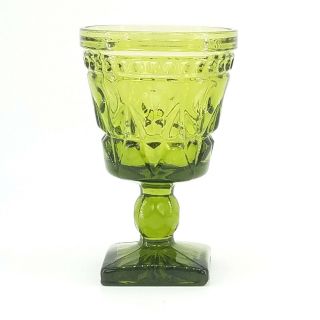 Vintage Indiana Glass Olive Green Wine Goblet Park Lane Pattern Colony Footed